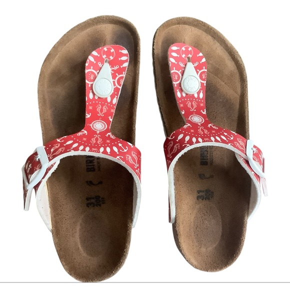 Birkenstock Kids Gizeh Red Nautical Print Sandal Size 31 (US 13) Kids - Picture 1 of 10